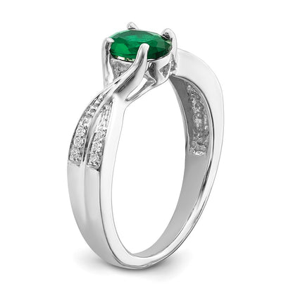 14k White Gold Oval Emerald and Real Diamond Ring