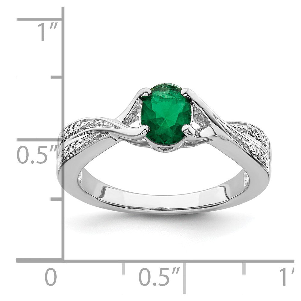 14k White Gold Oval Emerald and Real Diamond Ring