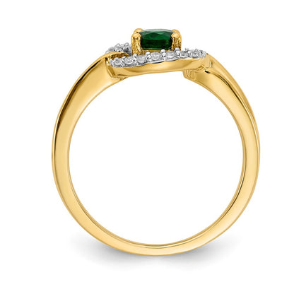 14K Yellow Gold Real Diamond and Oval Emerald Ring
