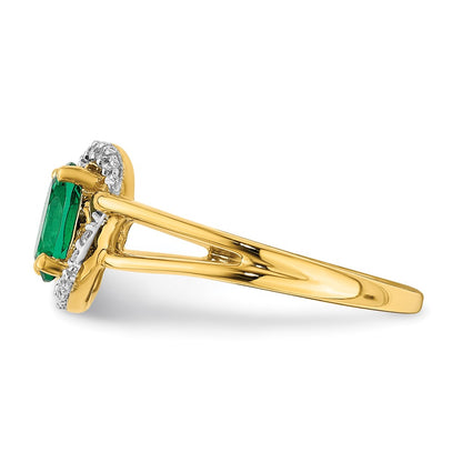 14K Yellow Gold Real Diamond and Oval Emerald Ring