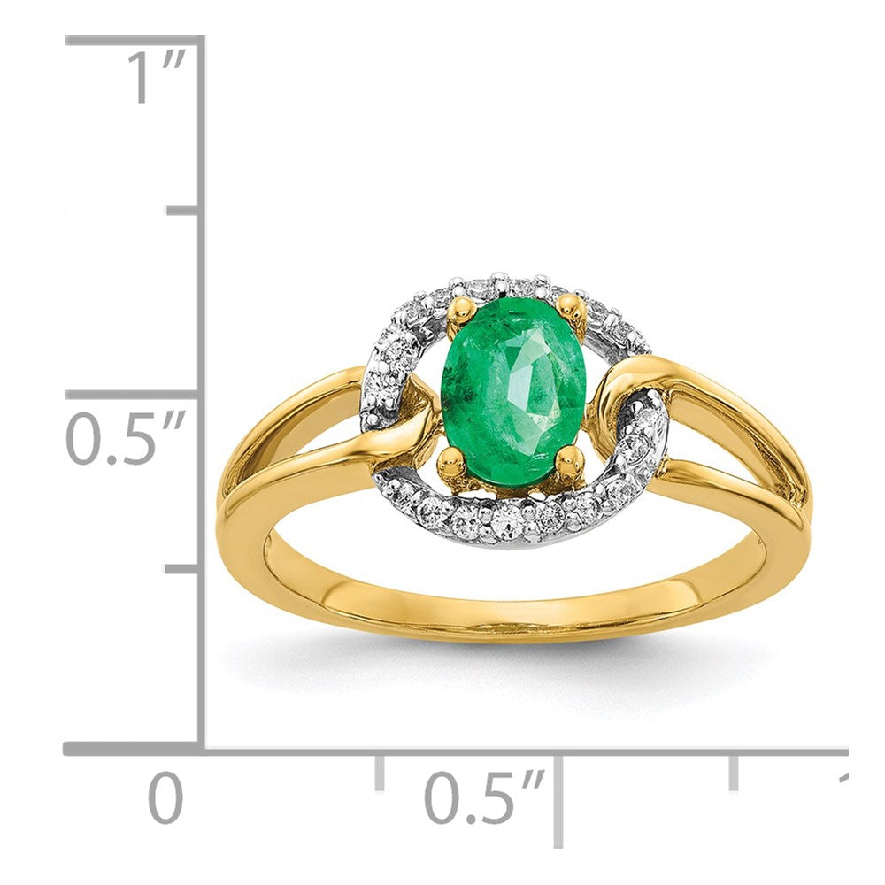 14K Yellow Gold Real Diamond and Oval Emerald Ring