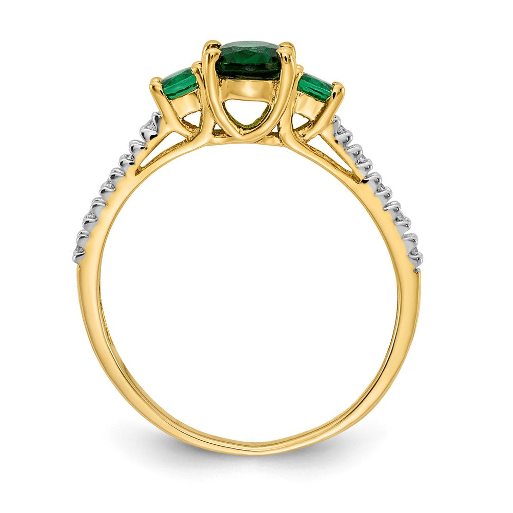 14K Yellow Gold Oval Emerald and Real Diamond Ring