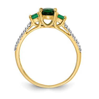 14K Yellow Gold Oval Emerald and Real Diamond Ring