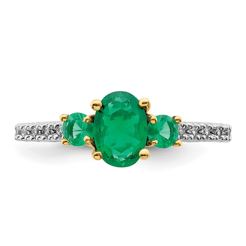14K Yellow Gold Oval Emerald and Real Diamond Ring