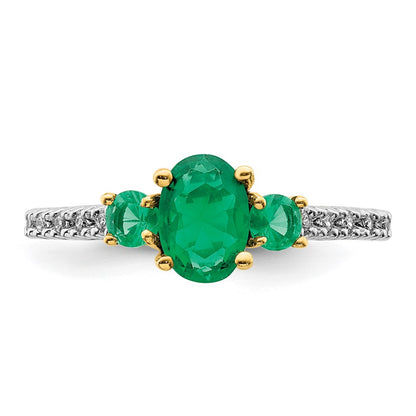 14K Yellow Gold Oval Emerald and Real Diamond Ring