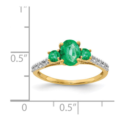 14K Yellow Gold Oval Emerald and Real Diamond Ring