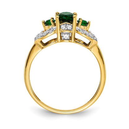 14K Yellow Gold Oval Emerald and Real Diamond Ring