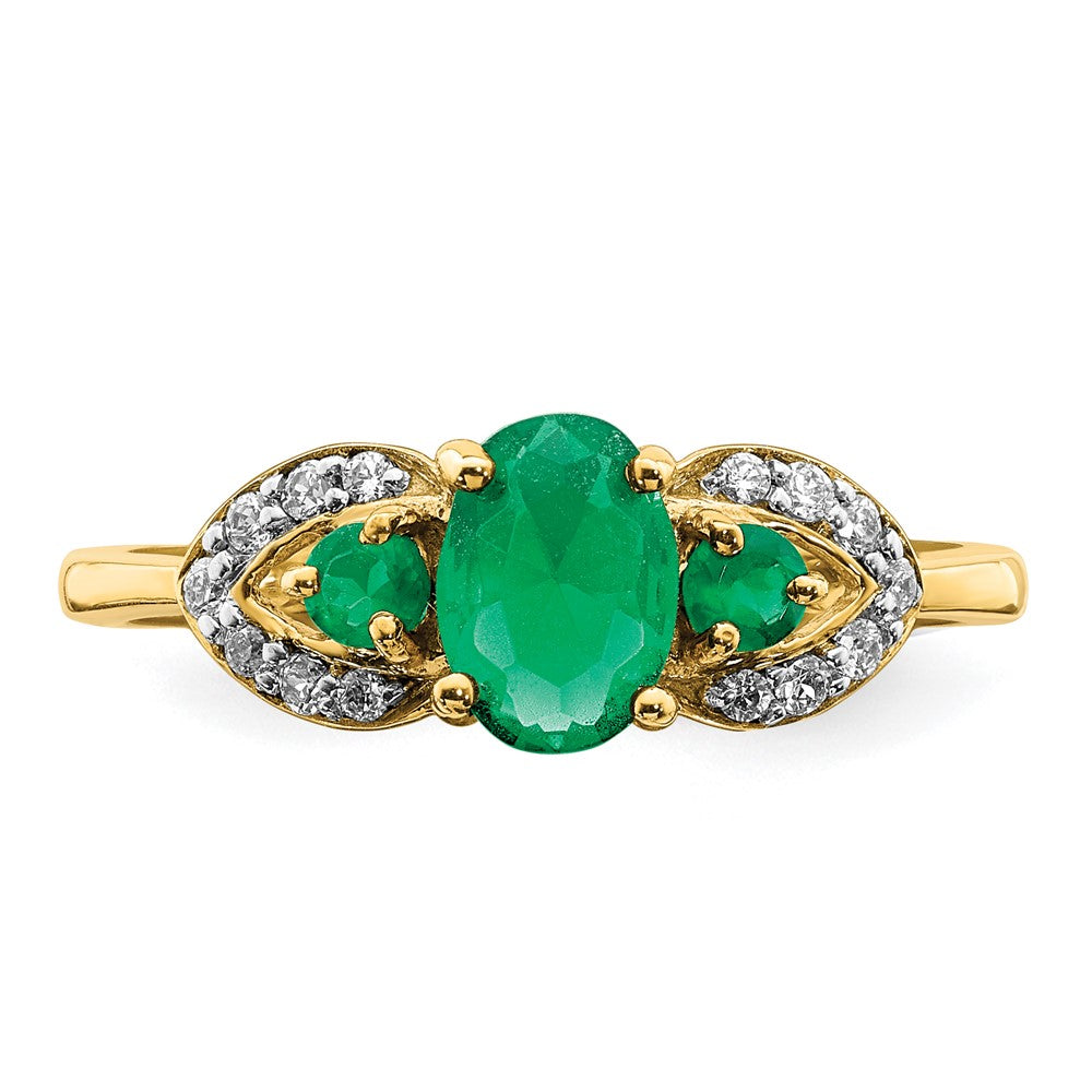 14K Yellow Gold Oval Emerald and Real Diamond Ring
