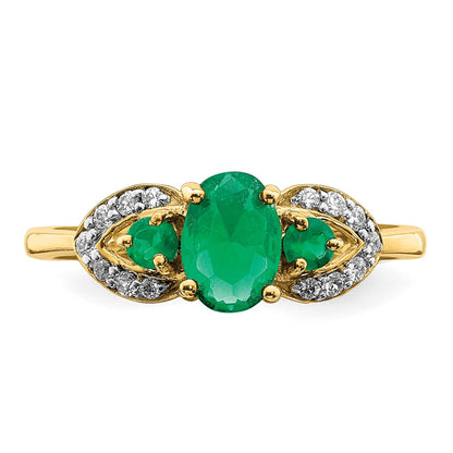 14K Yellow Gold Oval Emerald and Real Diamond Ring