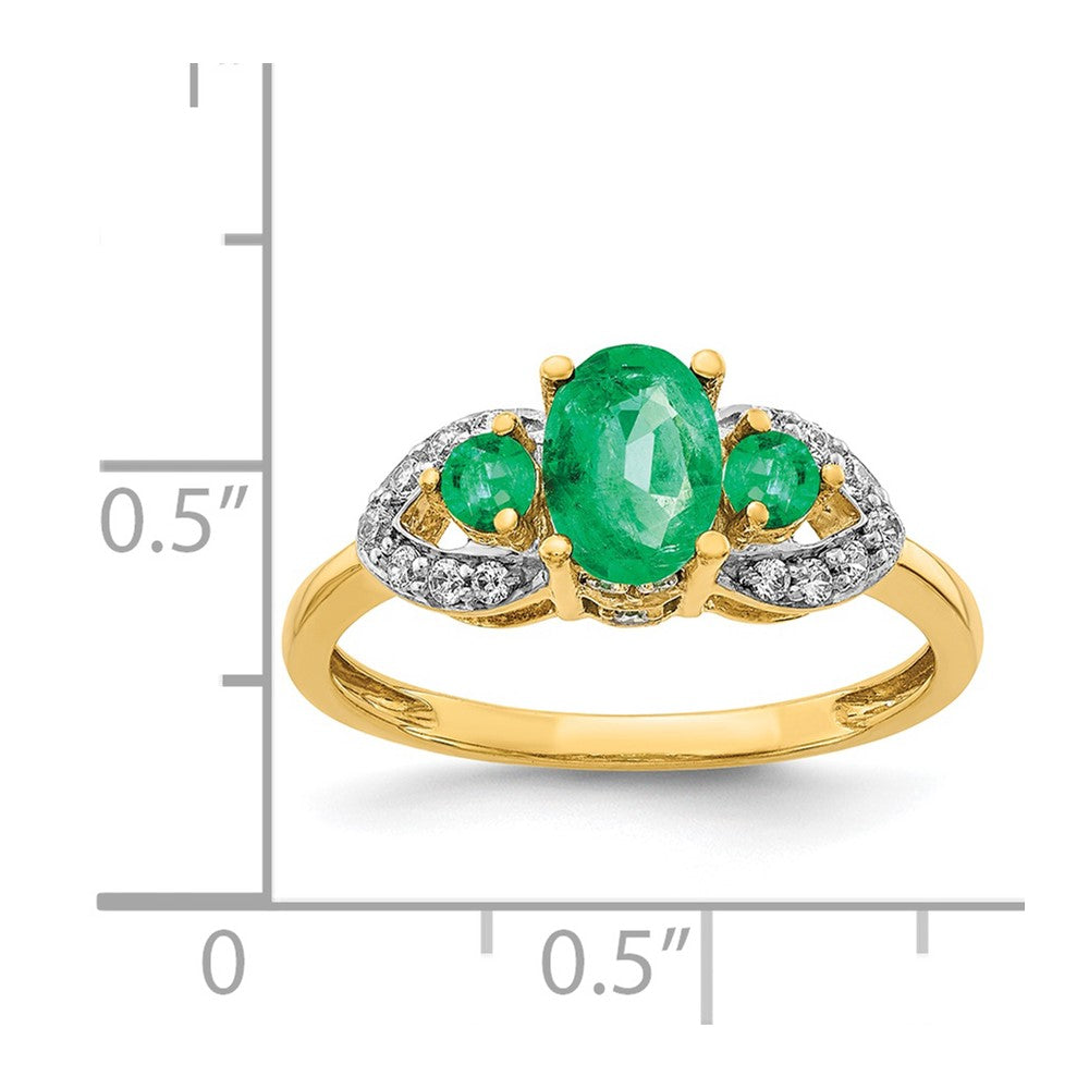 14K Yellow Gold Oval Emerald and Real Diamond Ring
