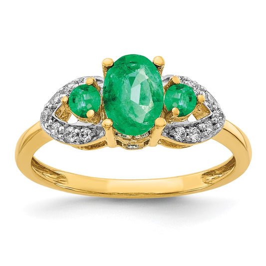 14K Yellow Gold Oval Emerald and Real Diamond Ring