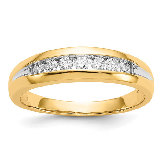 14K Yellow Gold w/Rhodium Real Diamond Mens Channel Ring