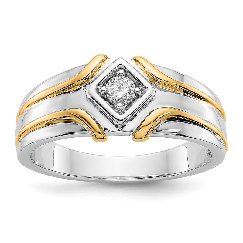 14k Two-Tone Gold Real Diamond Mens Ring