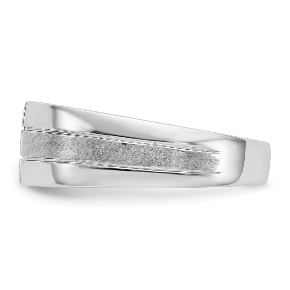 14k White Gold Mens Real Diamond Polished and Satin Ring