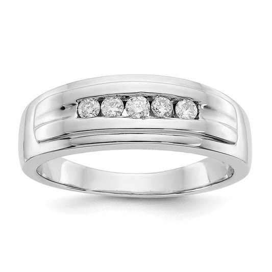 14k White Gold Real Diamond Mens 5-stone Ring