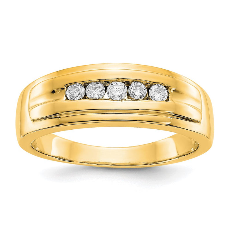 14K Yellow Gold Real Diamond Mens 5-stone Ring