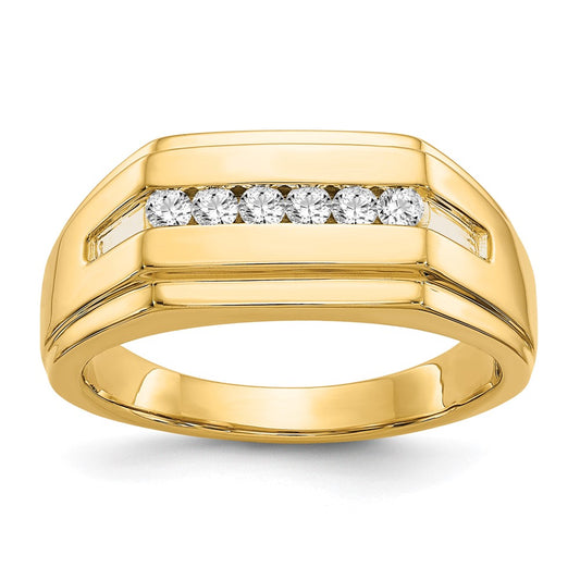 14K Yellow Gold Real Diamond 6-stone Mens Ring