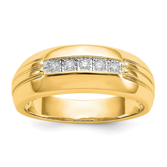14K Yellow Gold Real Diamond 5-stone Mens Ring