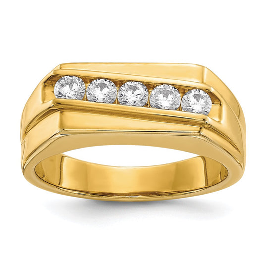 14K Yellow Gold Real Diamond 5-stone Mens Ring