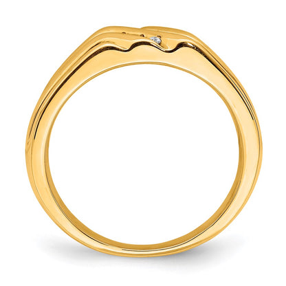 14K Yellow Gold w/Rhodium Real Diamond Mens Ring