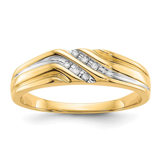 14K Yellow Gold w/Rhodium Real Diamond Mens Ring