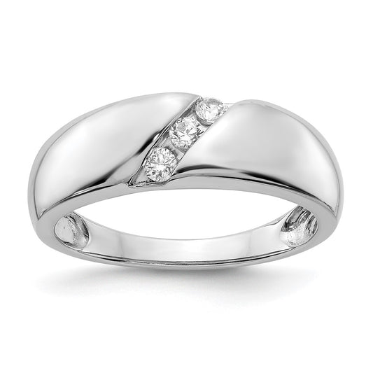 14k White Gold 3-stone Real Diamond Mens Ring