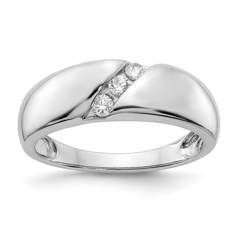 14k White Gold 3-stone Real Diamond Mens Ring