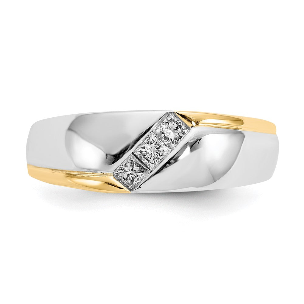 14k Two-Tone Gold Square Real Diamond Mens Ring