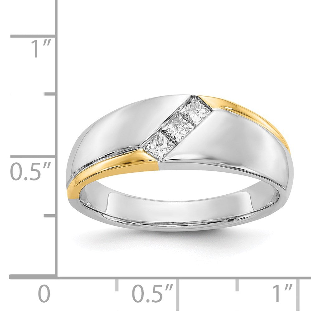 14k Two-Tone Gold Square Real Diamond Mens Ring