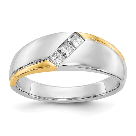 14k Two-Tone Gold Square Real Diamond Mens Ring