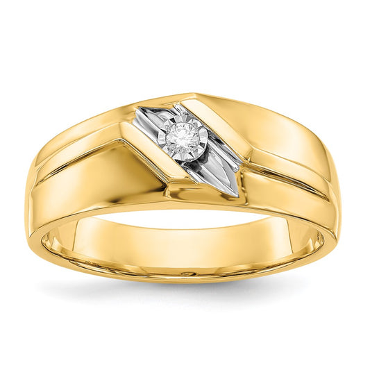 14k Yellow Gold and Rhodium Real Diamond Mens Ring