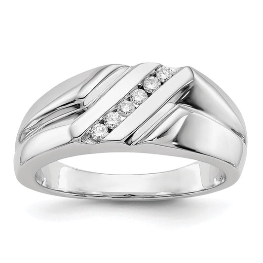 14k White Gold Real Diamond Mens Ring