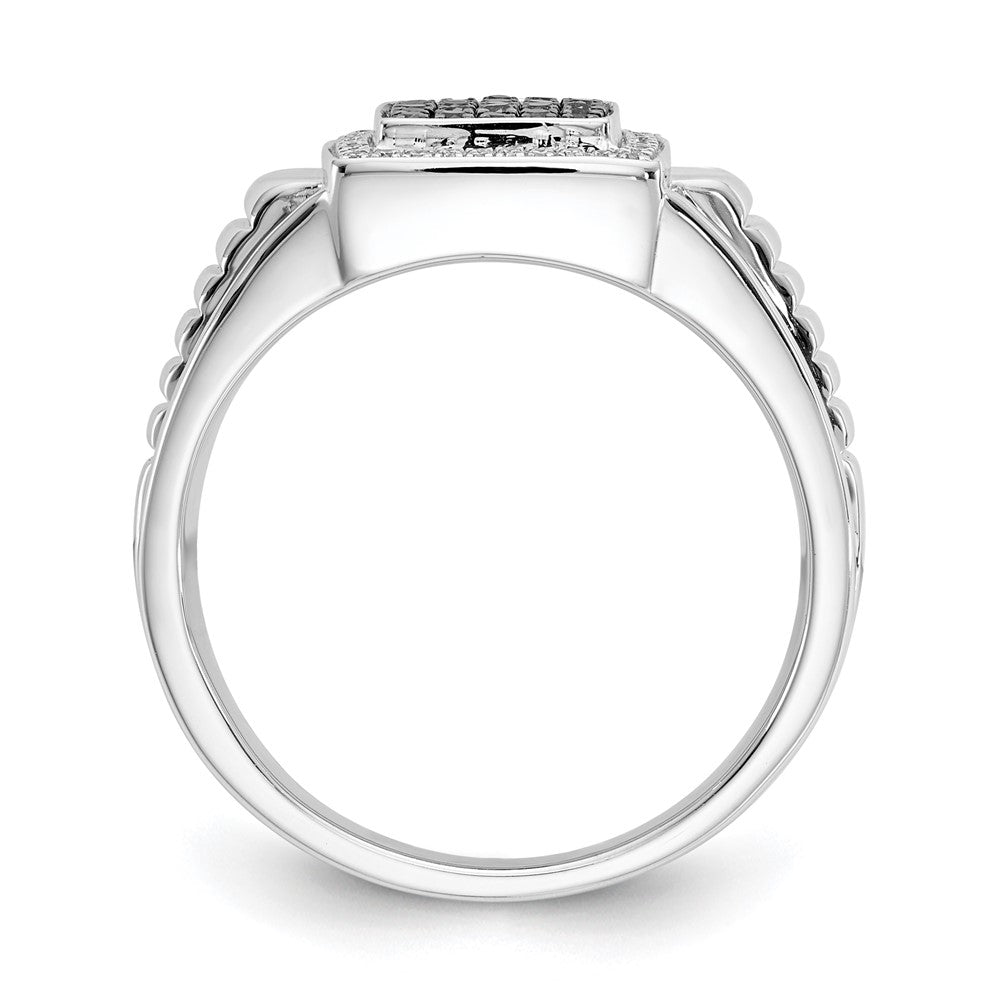 14k White Gold Black and White Real Diamond Mens Ring