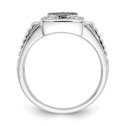 14k White Gold Black and White Real Diamond Mens Ring