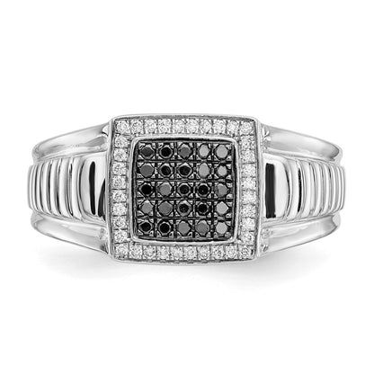 14k White Gold Black and White Real Diamond Mens Ring