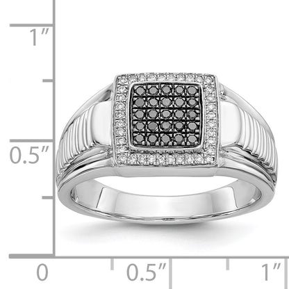 14k White Gold Black and White Real Diamond Mens Ring