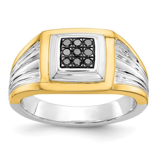 14k Two-Tone Gold Black Real Diamond Mens Ring