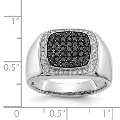 14k White Gold Black and White Real Diamond Mens Ring