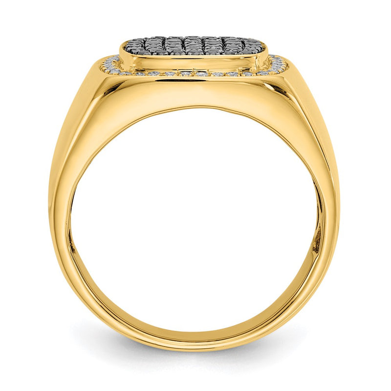 14K Yellow Gold Black and White Real Diamond Mens Ring