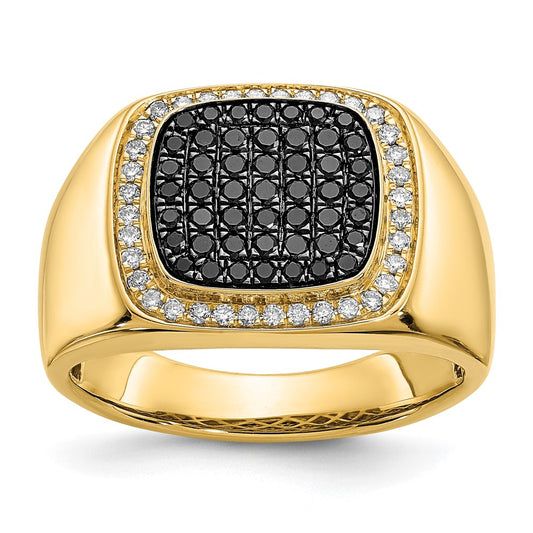 14K Yellow Gold Black and White Real Diamond Mens Ring