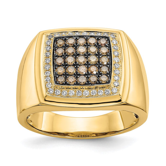 14K Yellow Gold Champagne and White Real Diamond Mens Ring