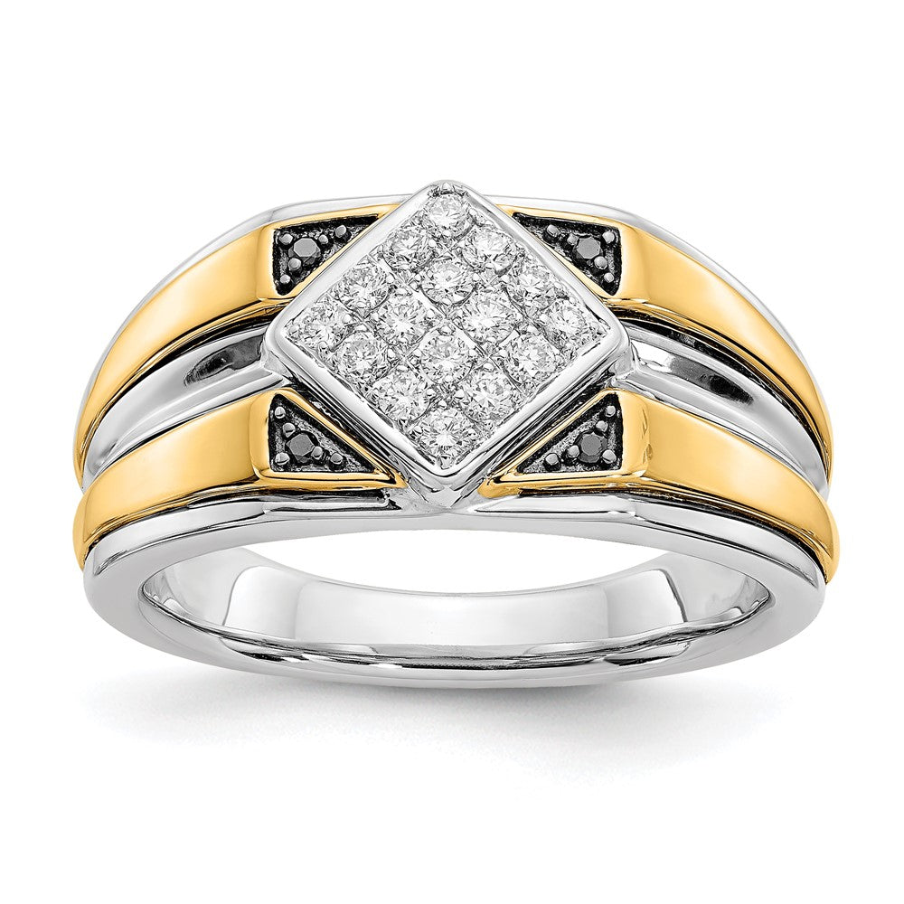 14k Two-Tone Gold Black and White Real Diamond Mens Ring
