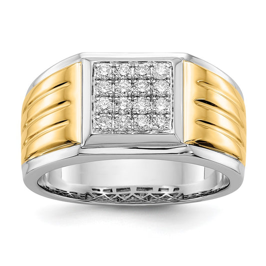 14k Two-Tone Gold Real Diamond Square Mens Ring