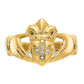 14K Yellow Gold AA Real Diamond Claddagh Ring