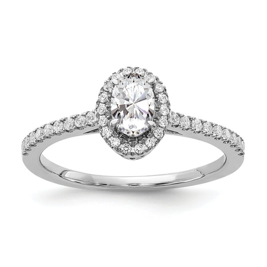 0.50ct. CZ Solid Real 14k White Gold Oval Halo Engagement Ring