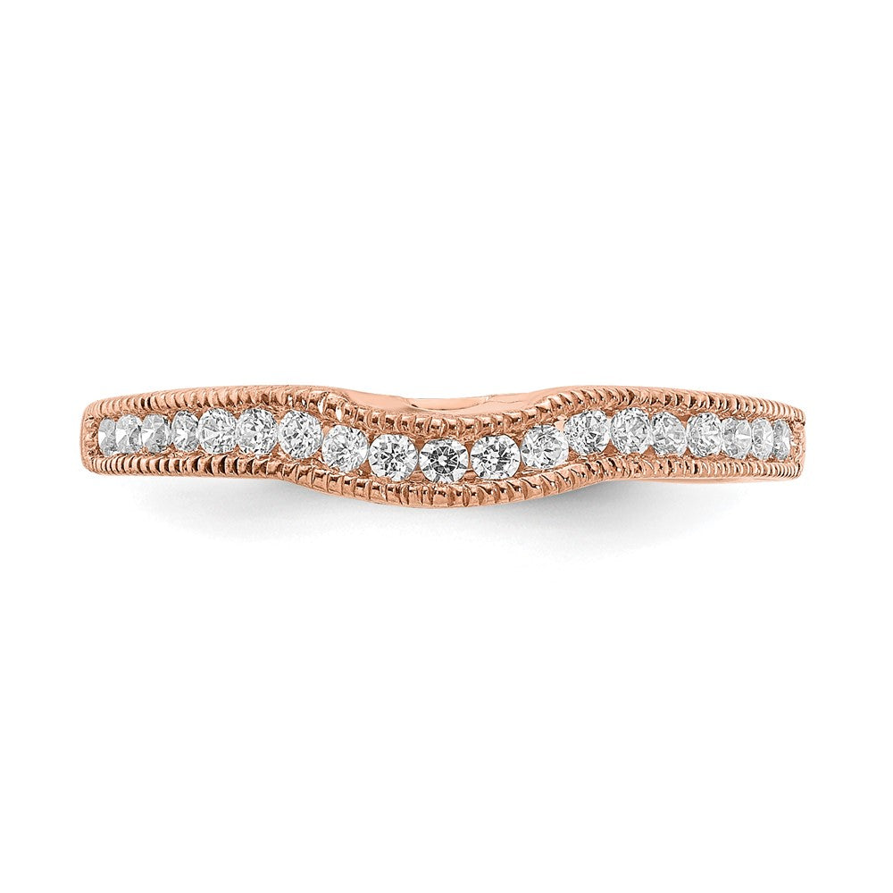 0.25ct. CZ Solid Real 14k Rose Gold Contoured Wedding Wedding Band Ring