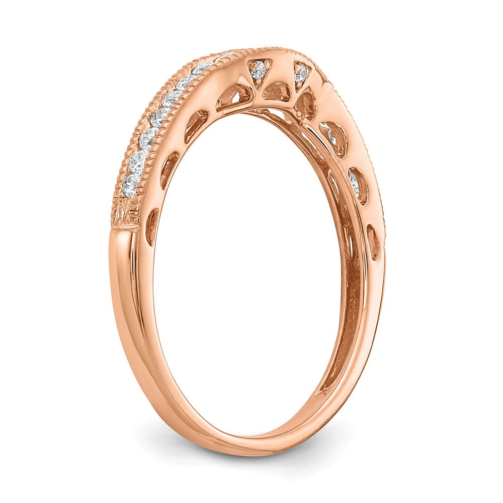 0.25ct. CZ Solid Real 14k Rose Gold Contoured Wedding Wedding Band Ring