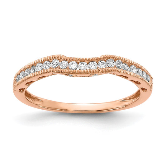 0.25ct. CZ Solid Real 14k Rose Gold Contoured Wedding Wedding Band Ring