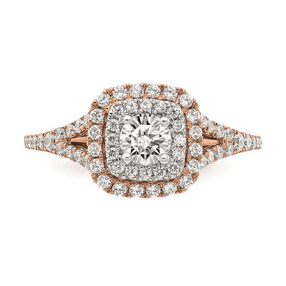 0.33ct. CZ Solid Real 14k Rose & White Gold Double Halo Engagement Ring