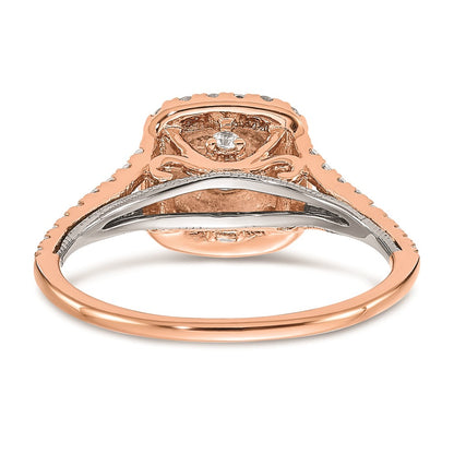 0.33ct. CZ Solid Real 14k Rose & White Gold Double Halo Engagement Ring